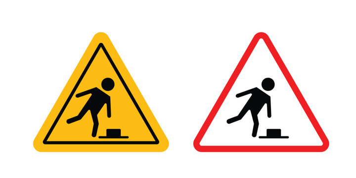 Tripping hazard warning sign collection. Thin linear outline icon pack