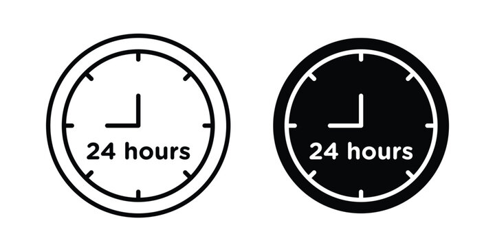 Twenty four hours icon collection. Thin linear outline icon pack