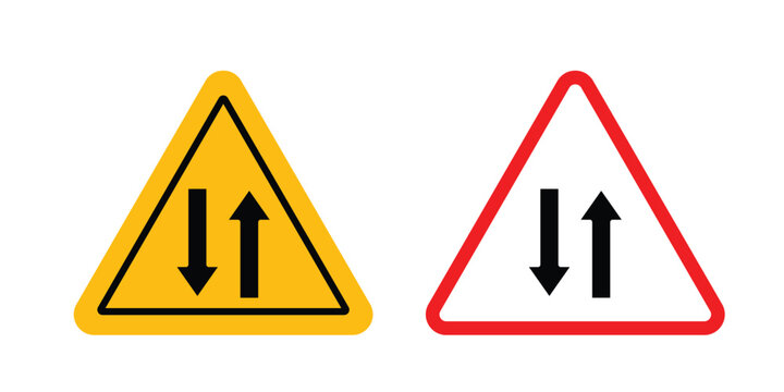 Two way traffic sign collection. Thin linear outline icon pack