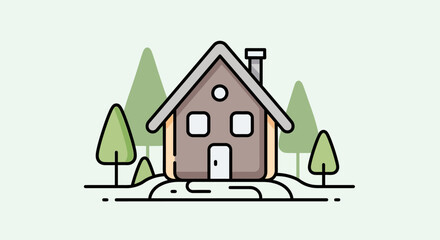 Simple brown house with roof. © AlyaNaja