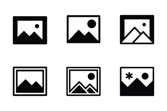 Landscape frame vector icon collection with picture placeholders for gallery, portfolio, and UI layout design.
