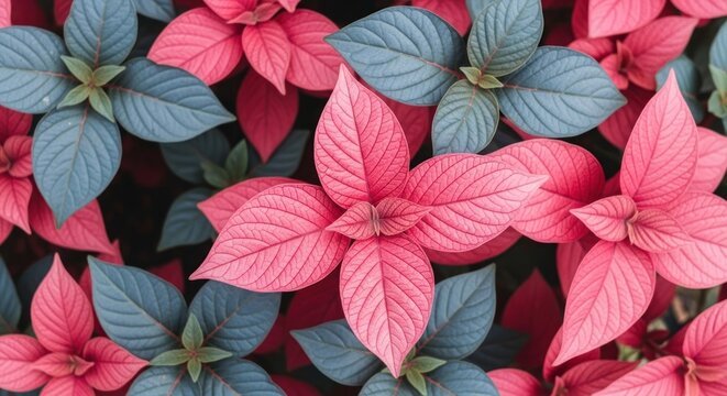 Closeup of Vibrant Pink and Blue Iresine Herbestii Leaves.