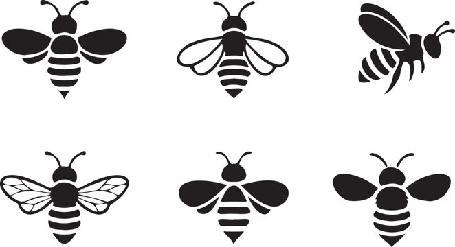 bee silhouette set vector bee icons collection flying insect silhouette nature bug design elements
