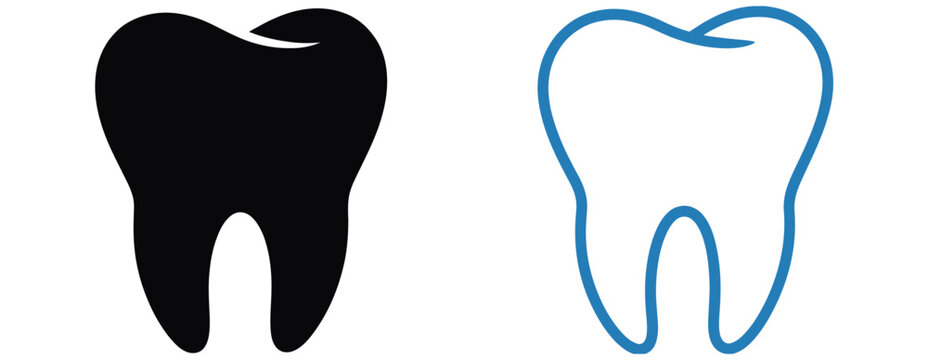 Tooth icon vector set representing dental clinic logo, oral hygiene, dentist care, and healthy enamel symbol illustration.