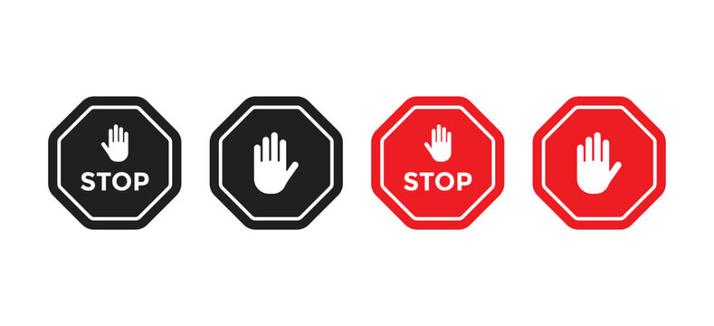 Stop set sign with hand. stop red sign icons. do not enter symbol. prohibition sign