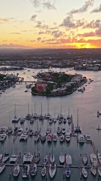Aerial view of yachts and boats moored at Mooloolaba Marina, Sunshine Coast Queensland