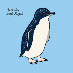 Australian Little Penguin Coastal Bird Minimal Portrait Design © Alalei