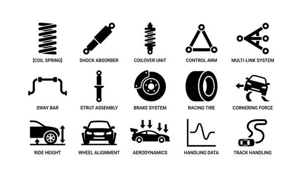 Vehicle suspension and handling icons arranged in grid