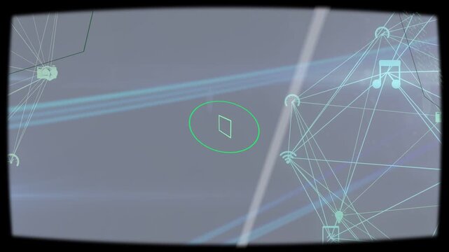 On HUD activation green reticle tracking rotating rectangle while debug panel showing WEAPON_SYS