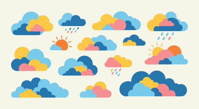 Colorful weather icons with clouds and sun