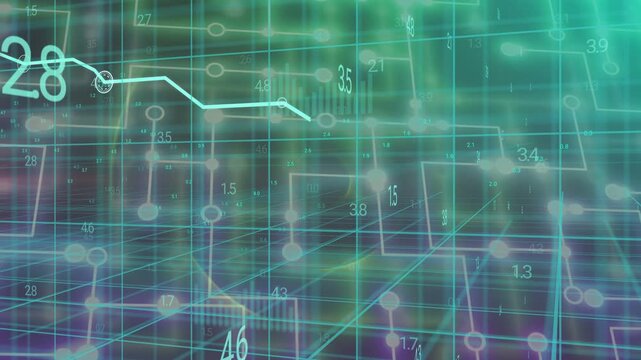 Data updating driving 3D grid and cyan trace emerging, moving right, showing live data