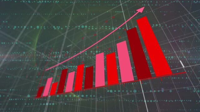 3D bar chart forming as red baseline appears, bars rising, arrow tracing trend, then sliding back