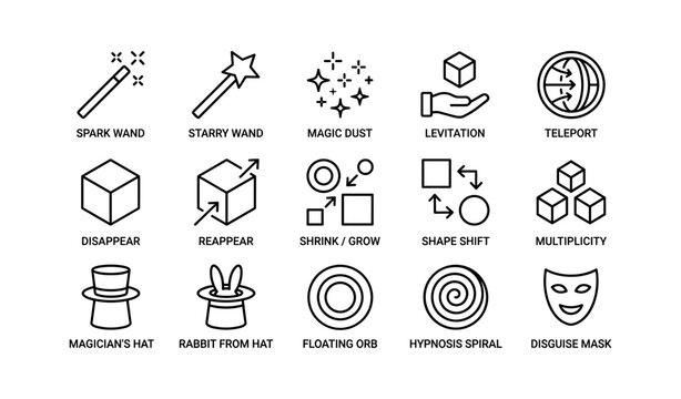 Magic and transformation icons arranged in grid layout