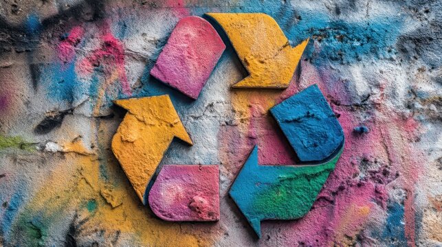 Colorful recycle symbol on textured wall