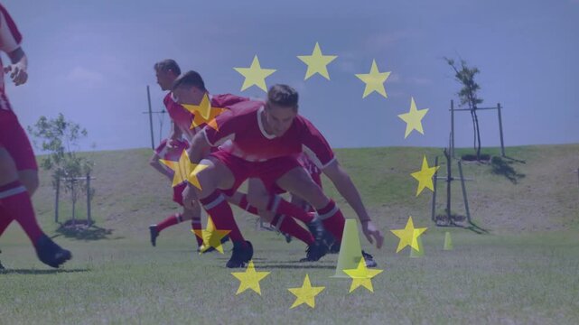 Lead starting soccer cone drill team rotating leads crouching gaining speed yellow stars centering