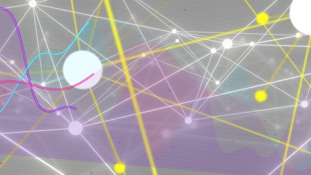 On start yellow beams sliding purple plane growing network nodes pulsing waves rising showing links
