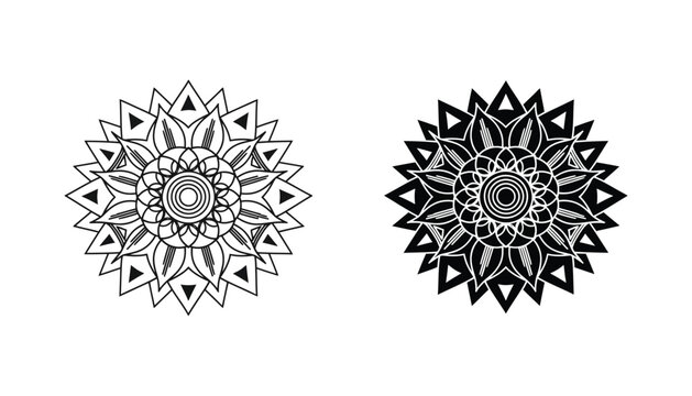 Mandala floral pattern circular ornament vector graphic set with geometric triangle details