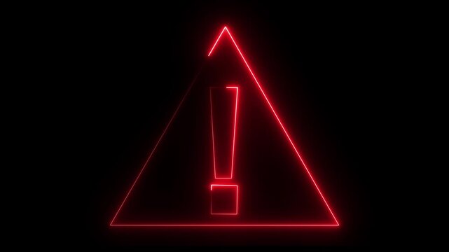 Neon glowing exclamation mark symbol icon animation with neon circle. Circle rotation exclamation sign concept. Neon circle warning sign icon Glowing neon line Lightning bolt icon