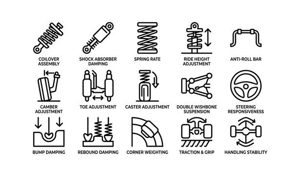 Vehicle suspension and alignment icons arranged in grid layout