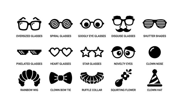 Clown and party costume icons arranged in a grid layout