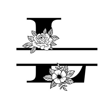 Letter L Floral Split Monogram SVG Rose Flower Initial Design for Cricut Silhouette Personalized Gifts