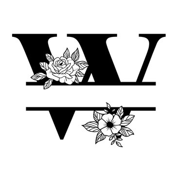 Letter W Bold Floral Split Monogram SVG Flower Initial for Cricut Silhouette Personalized Gifts