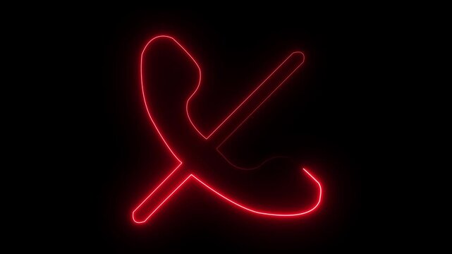 Neon dual color mute call icon glowing blue and green phone off symbol dark background.