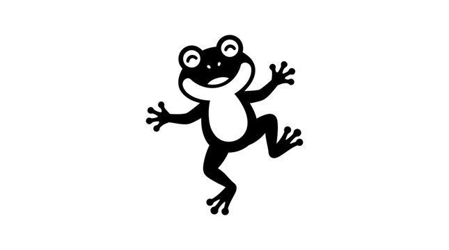 Happy black frog jumping with wide smile