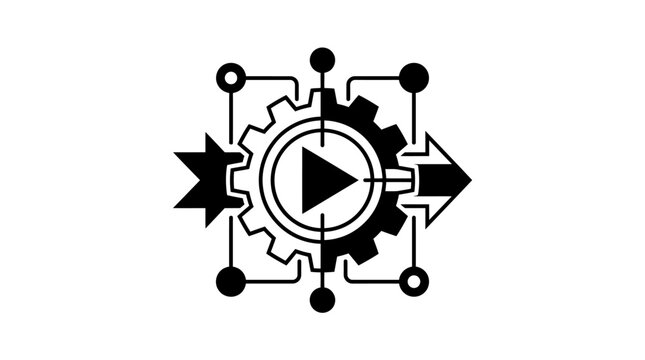 Black play button gear icon.