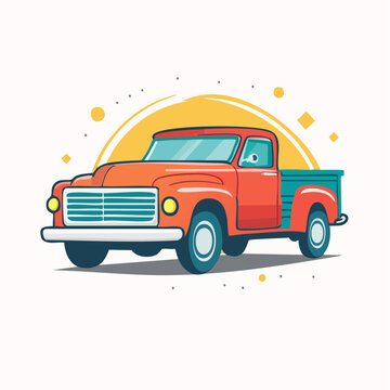 Retro Orange Pickup Truck Illustration