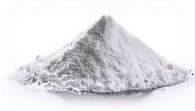 heap or pile of white baking soda powder isolated on white background sodium cooking food ingredient culinary kitchen household carbonate or bicarbonate product alkaline recipe neutralizer