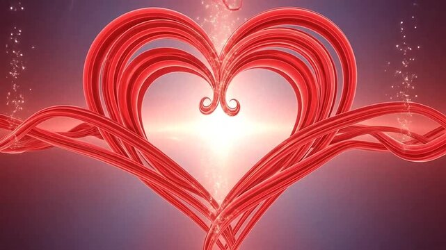 A beautiful illustration of a heart shape made of red lines on a gradient background