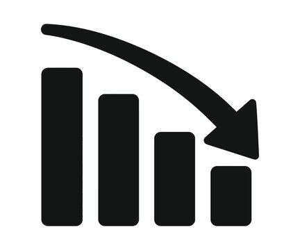 Black bar chart with downward trend arrow on white background