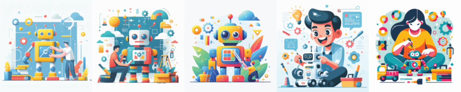 Vector of a person build a robot
