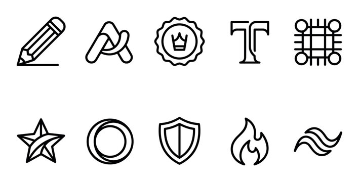 These outline vector icons represent a diverse range of concepts including creativity, quality, protection, and elements, perfect for modern digital design projects and user interfaces.