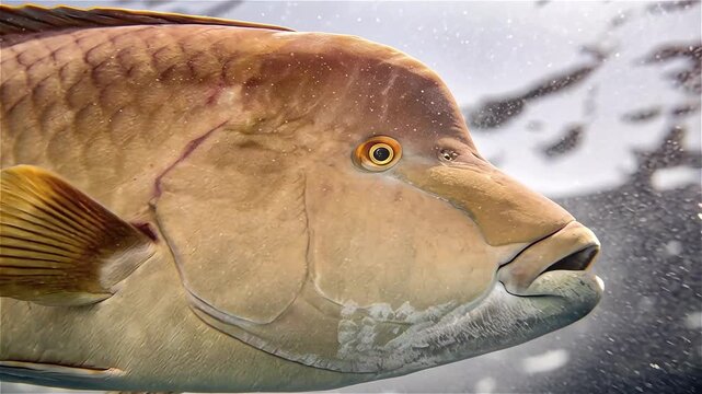 Close up of bumphead parrotfish (Bolbometopon muricatum). Marine life in Pacific Ocean, the remote archipelago of Palau.
