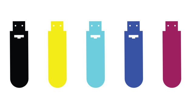 Five usb flash drives in different colors with usb a storage device electronic computer technology colorful portable connection transfer
