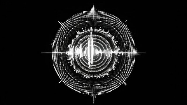 Abstract audio waveform design with a circular pattern on a black background