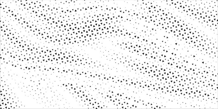 Fading triangle halftone texture gradient pattern. Abstract diagonal geometric background. Tech mosaic triangular halfton gradation. Vector vanishing corner arrow wallpaper for banner, booklet, poster
