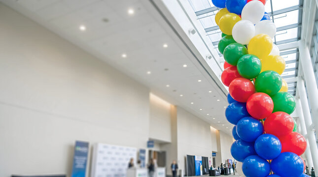 Spiral balloon column with copy space festive banner concept