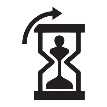 Hourglass icon with rotating arrow and person silhouette vintage hourglass time running out hourglass progress deadline schedule silhouette