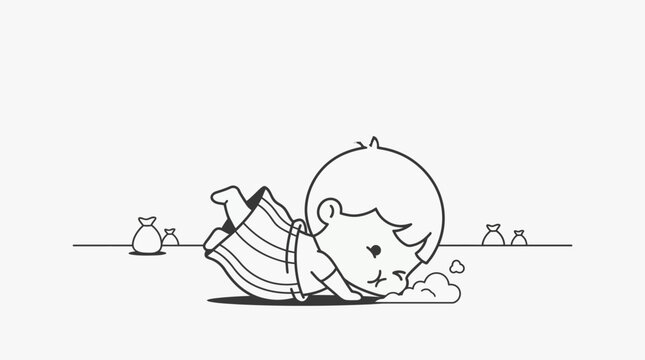 Cartoon bear lying on ground sleeping.