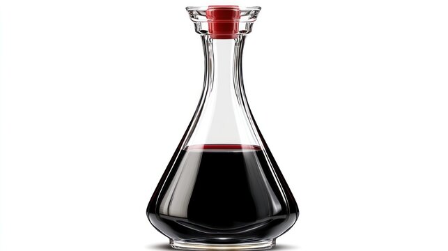 Clear glass condiment bottle filled with dark liquid.