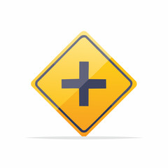 Obraz premium Yellow diamond traffic sign with a dark blue cross symbol