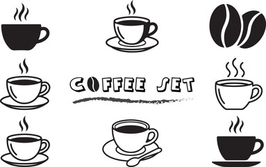 Fototapeta premium Set of coffee cups with steam isolated on white background