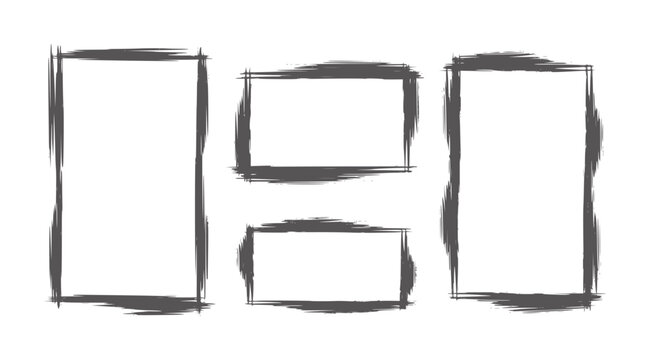 Sketchy black brush stroke frames in varying sizes and orientations rectangles brushstrokes
