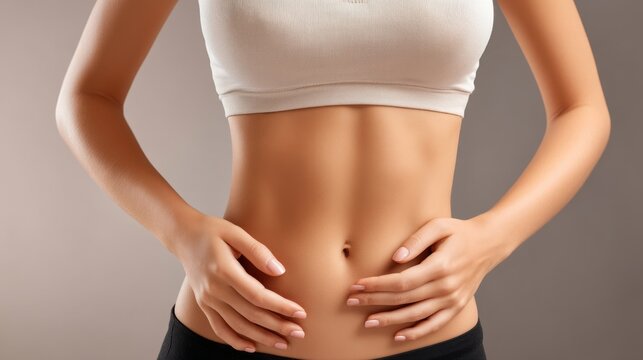 Female Torso in Relaxed Standing Position with Hands on Stomach