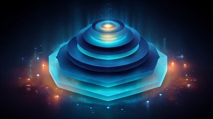 Fototapeta premium Futuristic Energy Pyramid: Layered Holographic Structure with Glowing Orbs