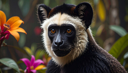 Fototapeta premium Lemur looking forward in tropical jungle