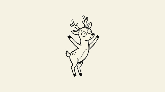 A cute hand drawn ink sketch of a dancing deer with antlers